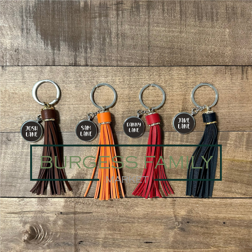 GVF tassel key chain with custom tag
